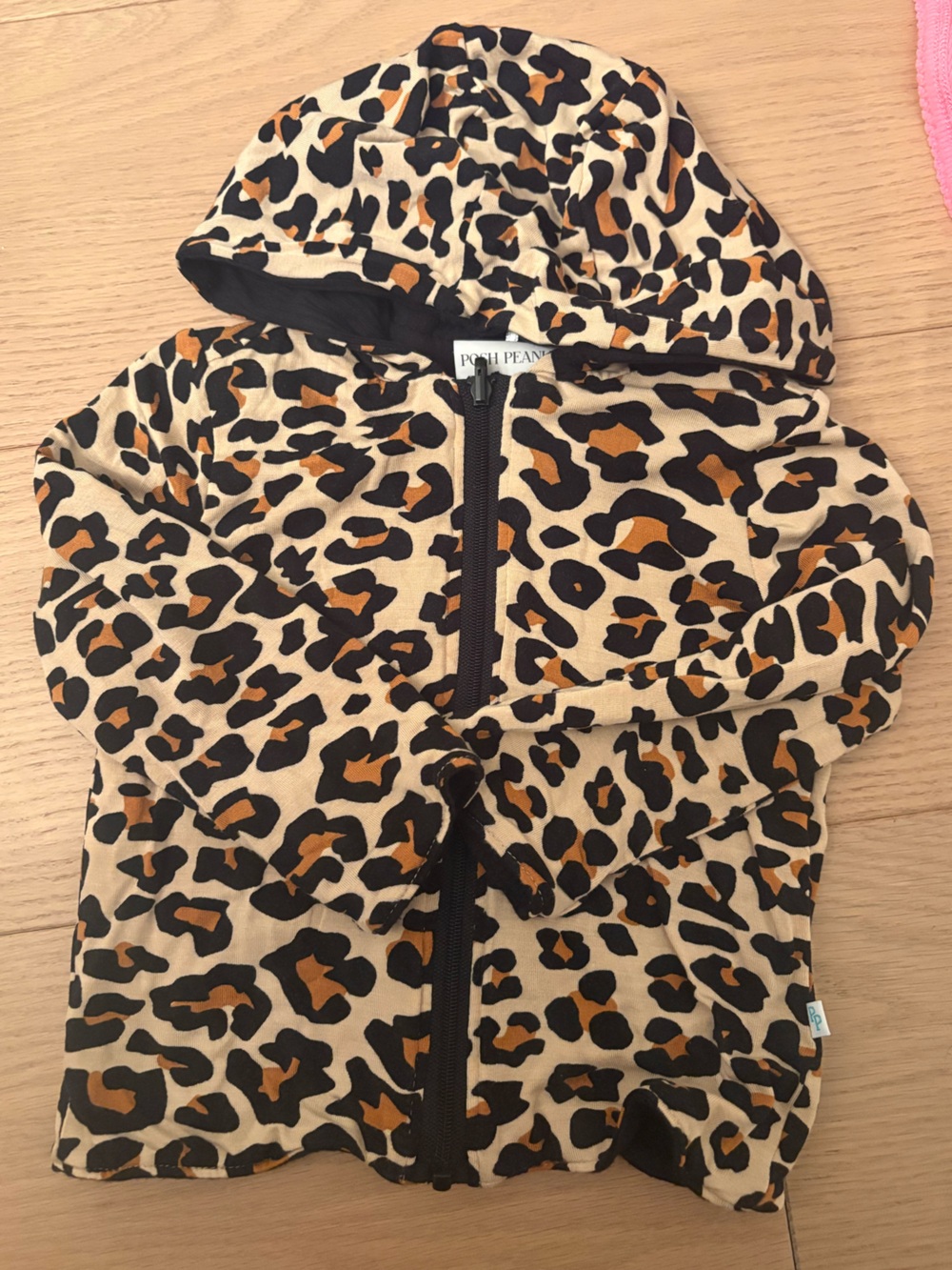 Posh Peanut Bamboo Leopard Print Hooded Jacket in Tan, Black, Brown